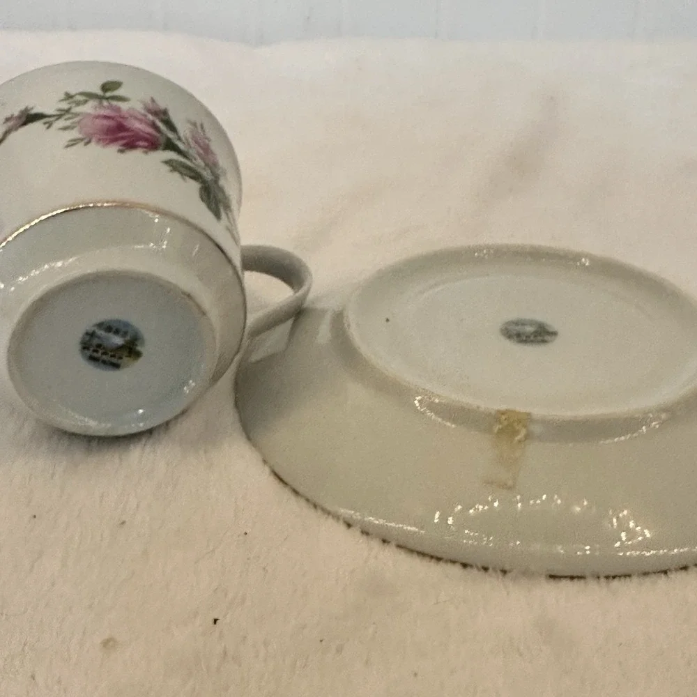 Vintage Made in China Pagoda Mark Roses Coffee Tea CUP & SAUCER‎